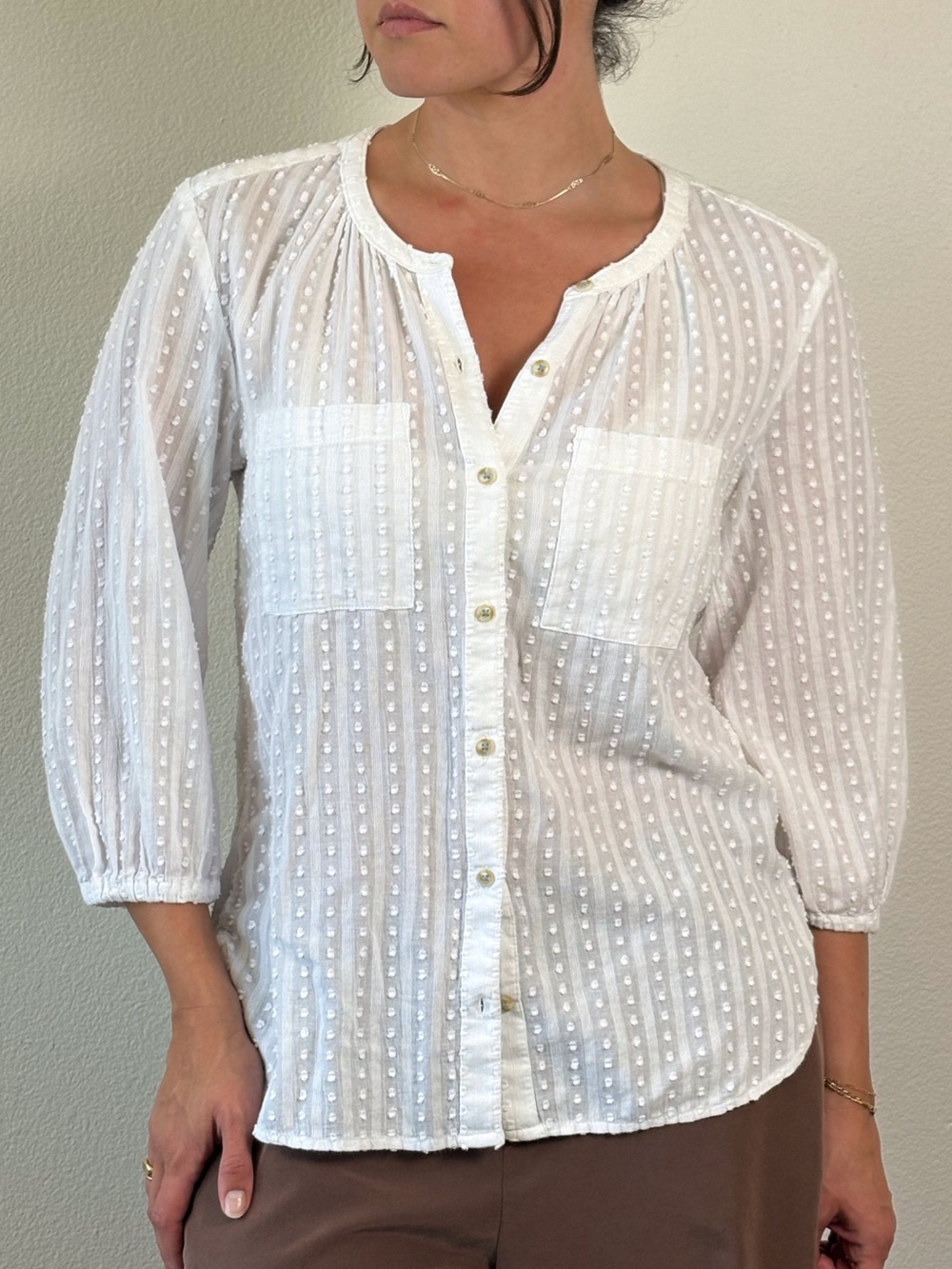 Anthropologie Akemi + Kin White Swiss Dot Gauze Button Down Blouse Size S